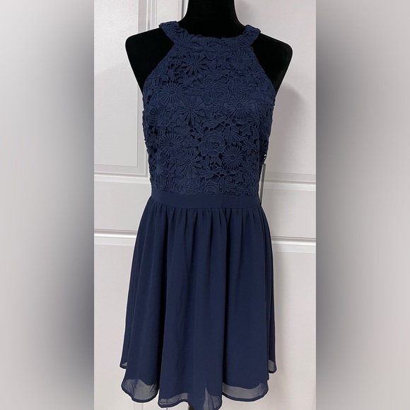 Lulu’s Navy Blue Lace Top Dress - Picture 1 of 6
